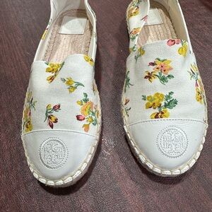 Tory Burch Floral Espadrilles in Cream and Yellow